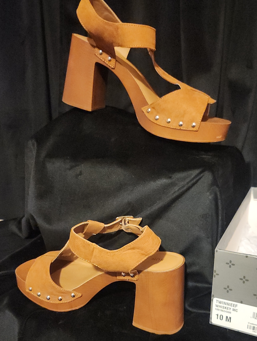 Sun + Stone Whiskey Brown Suede Platform Sandals with Stud Accents